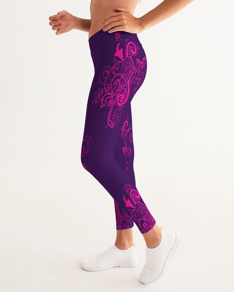 Flower Power - Purple Henna Women's Yoga Pants - UpString Apparel