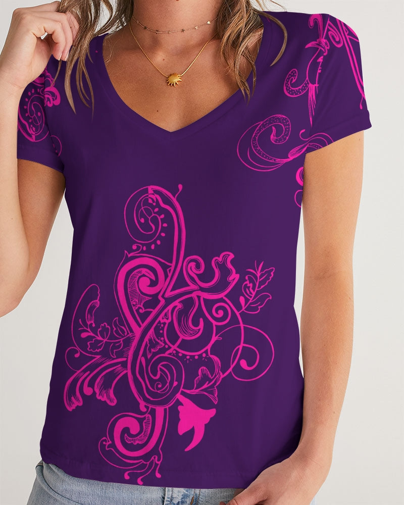 Flower Power - Purple Henna Women's V-Neck Tee - UpString Apparel