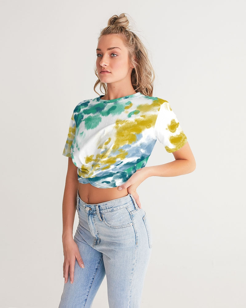 Ink Stains Women's Twist-Front Cropped Tee - UpString Apparel