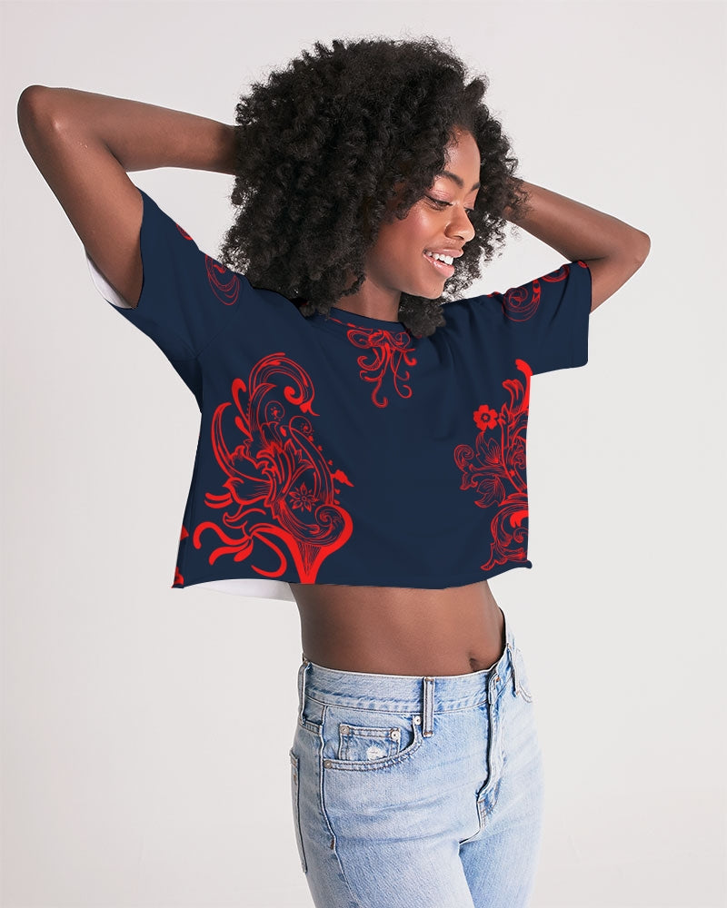 Flower Power - Red Henna Women's Lounge Cropped Tee - UpString Apparel