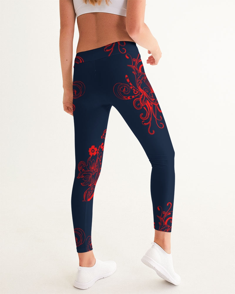 Flower Power - Red Henna Women's Yoga Pants - UpString Apparel